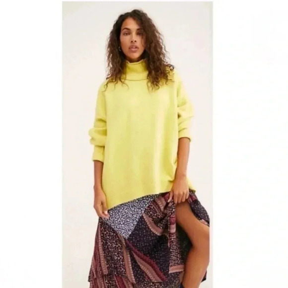 Free People Afterglow Mockneck Sweater Lime Green - Picture 3 of 8